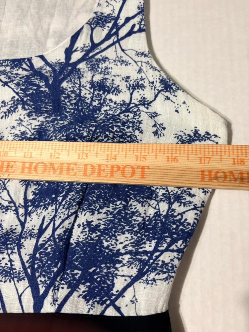Frock Shop Blue White Toile Tree Print Sleeveless A-line Dress w Black Waist Tie - Picture 11 of 16